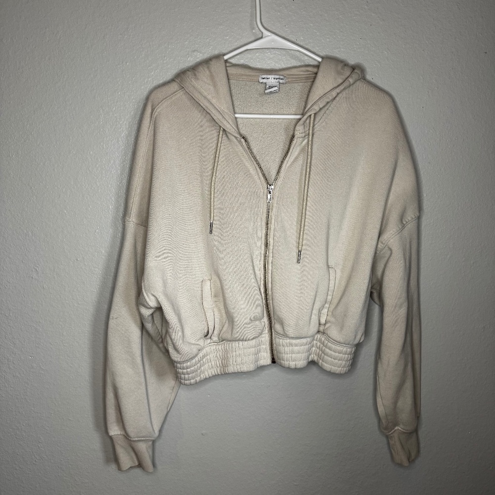 Better/Together Cream Cropped Hoodie Cinched Waist Size Large